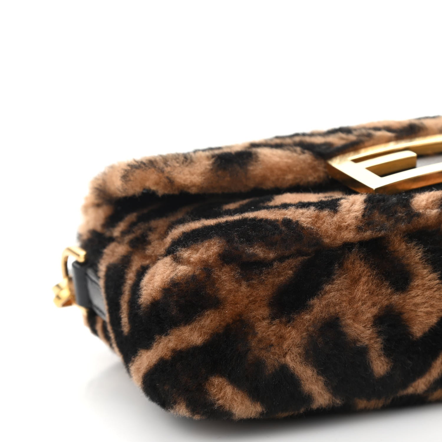Fendi Shearling Vitello Dolce Macro FF 1974 Mini Baguette Tobacco Black 8 of 9
