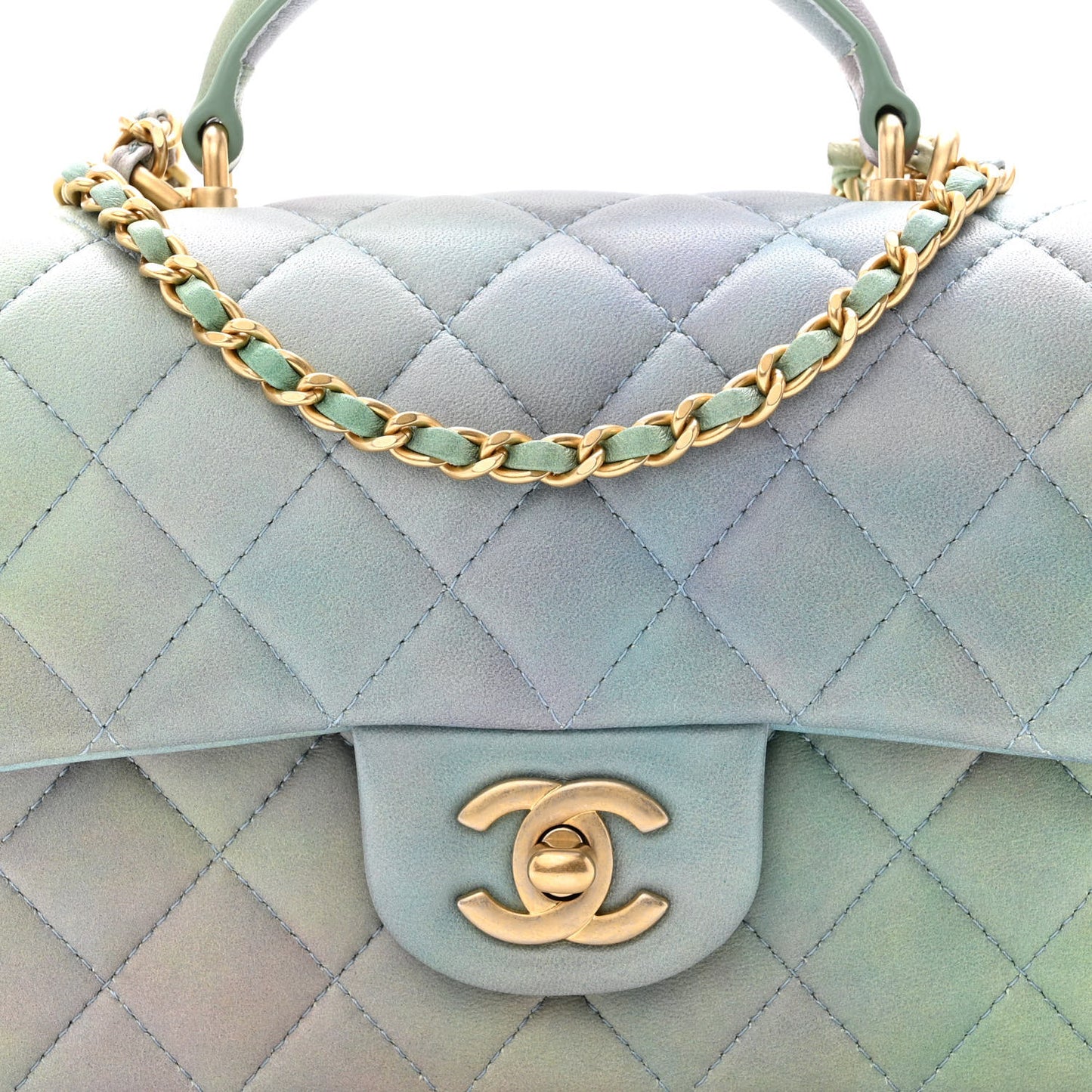 Lambskin Quilted Ombre Mini Top Handle Rectangular Flap Blue Green