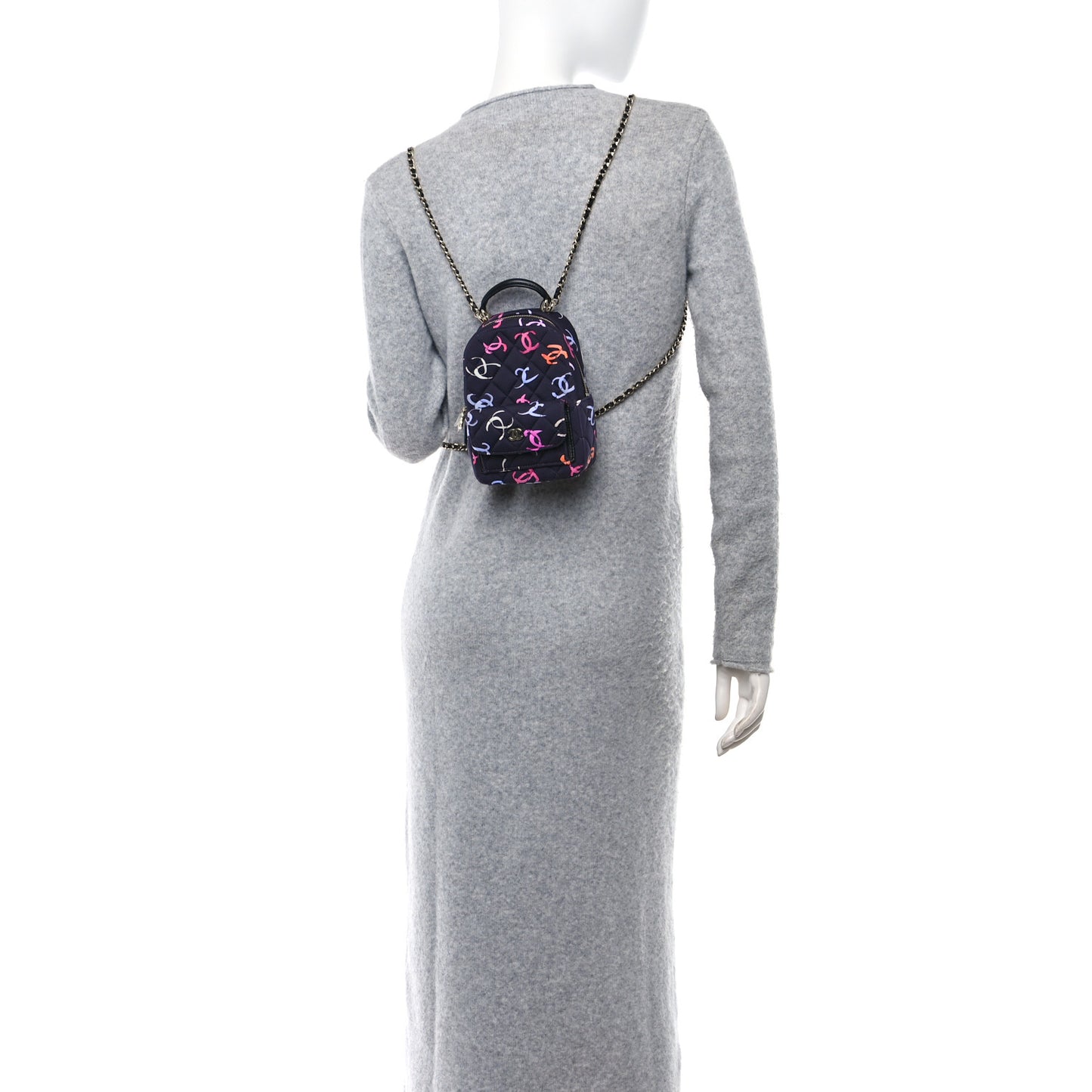 Printed Fabric Quilted CC Mini Classic Backpack Black Multicolor