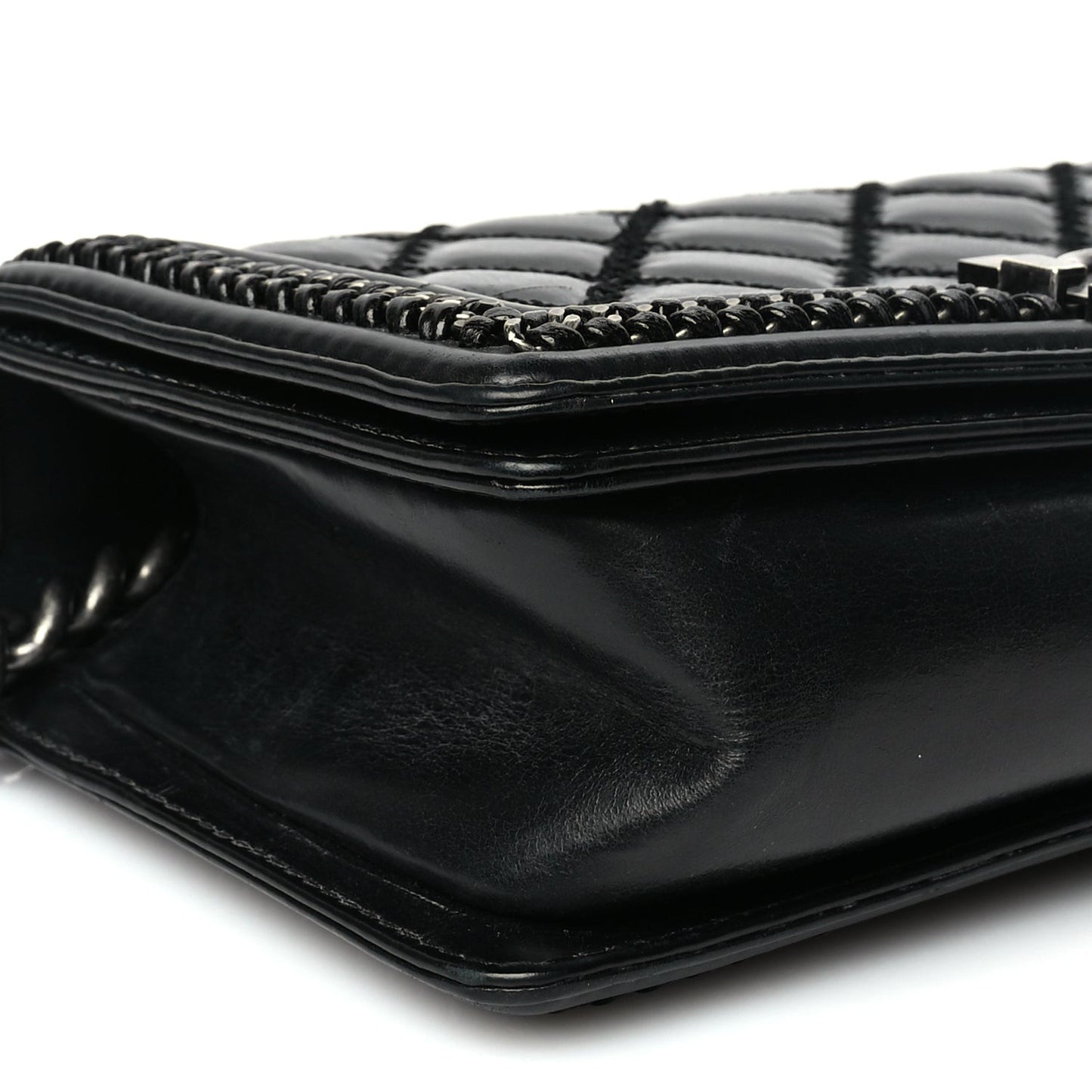Goatskin Quilted Medium Boy Top Handle Flap Black