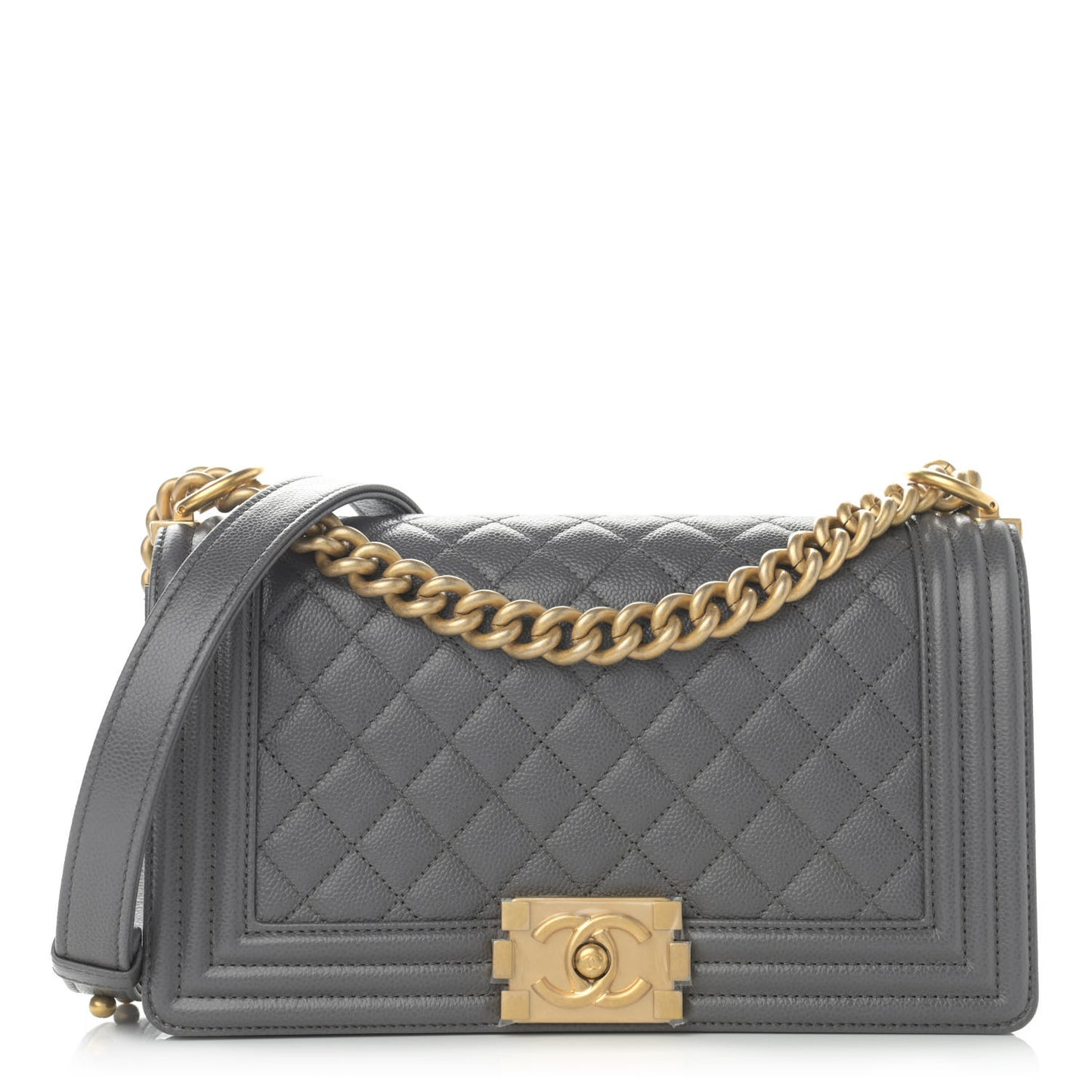 Caviar Quilted Medium Boy Flap Dark Grey