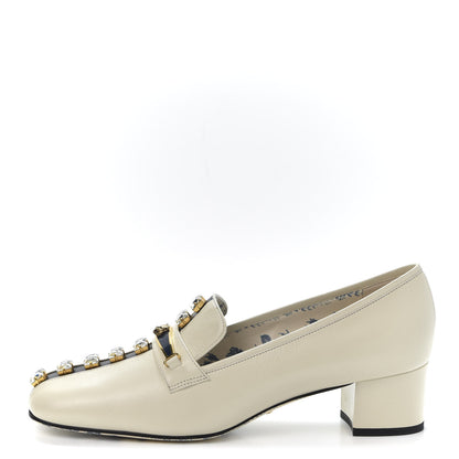 Gucci Goatskin Crystal Mid-Heel Loafer Pumps 41 Ivory 1 of 10