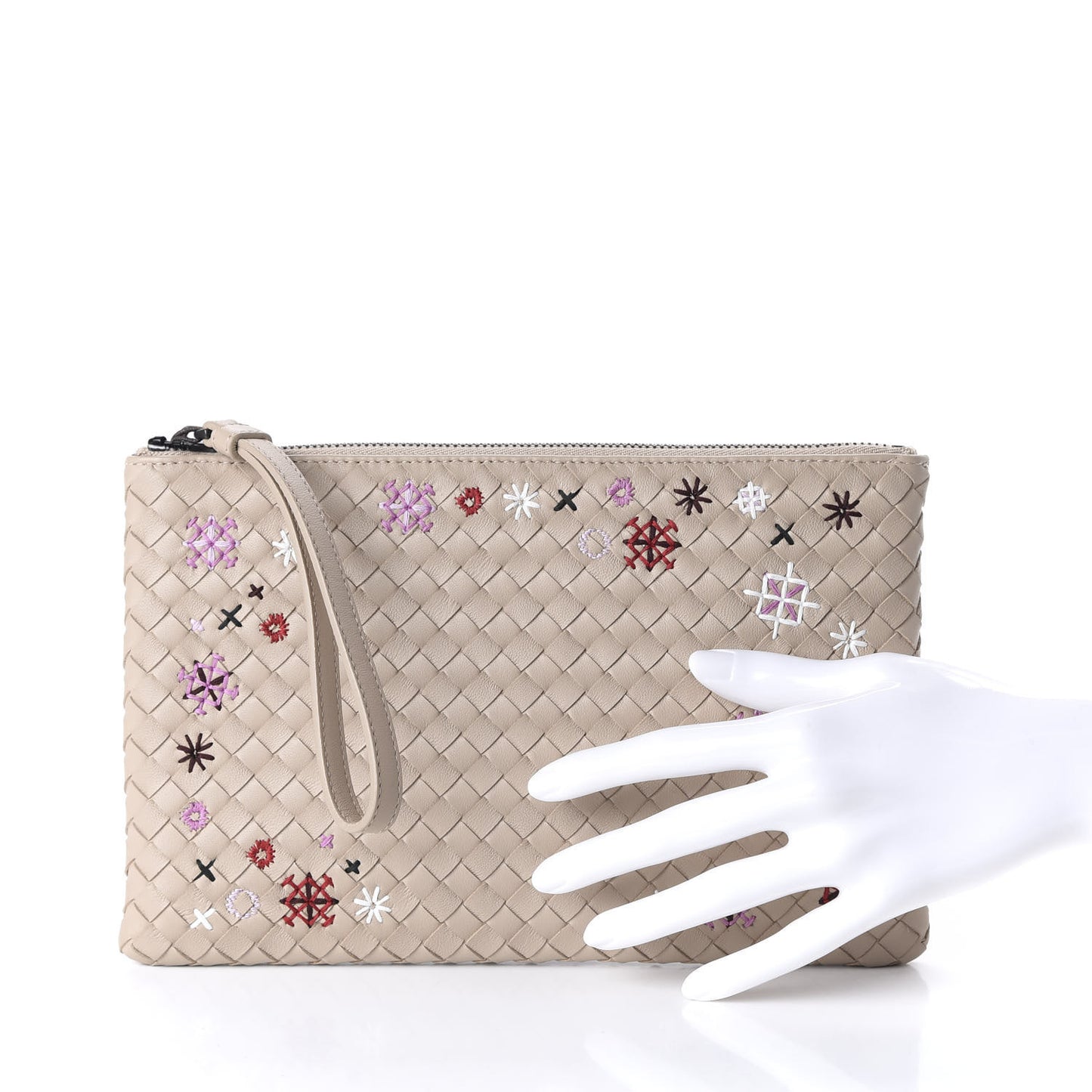 Nappa Intrecciato Meadow Flower Pouch Beige Multicolor