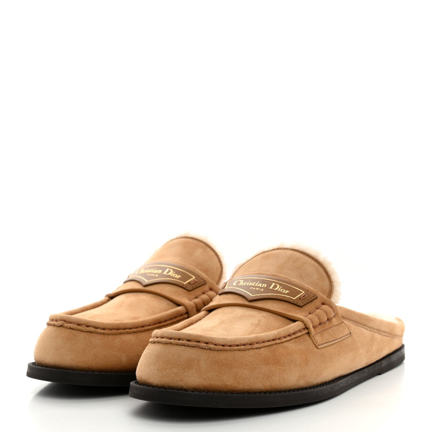 Suede Goatskin Boy Loafer Mule 38 Chestnut