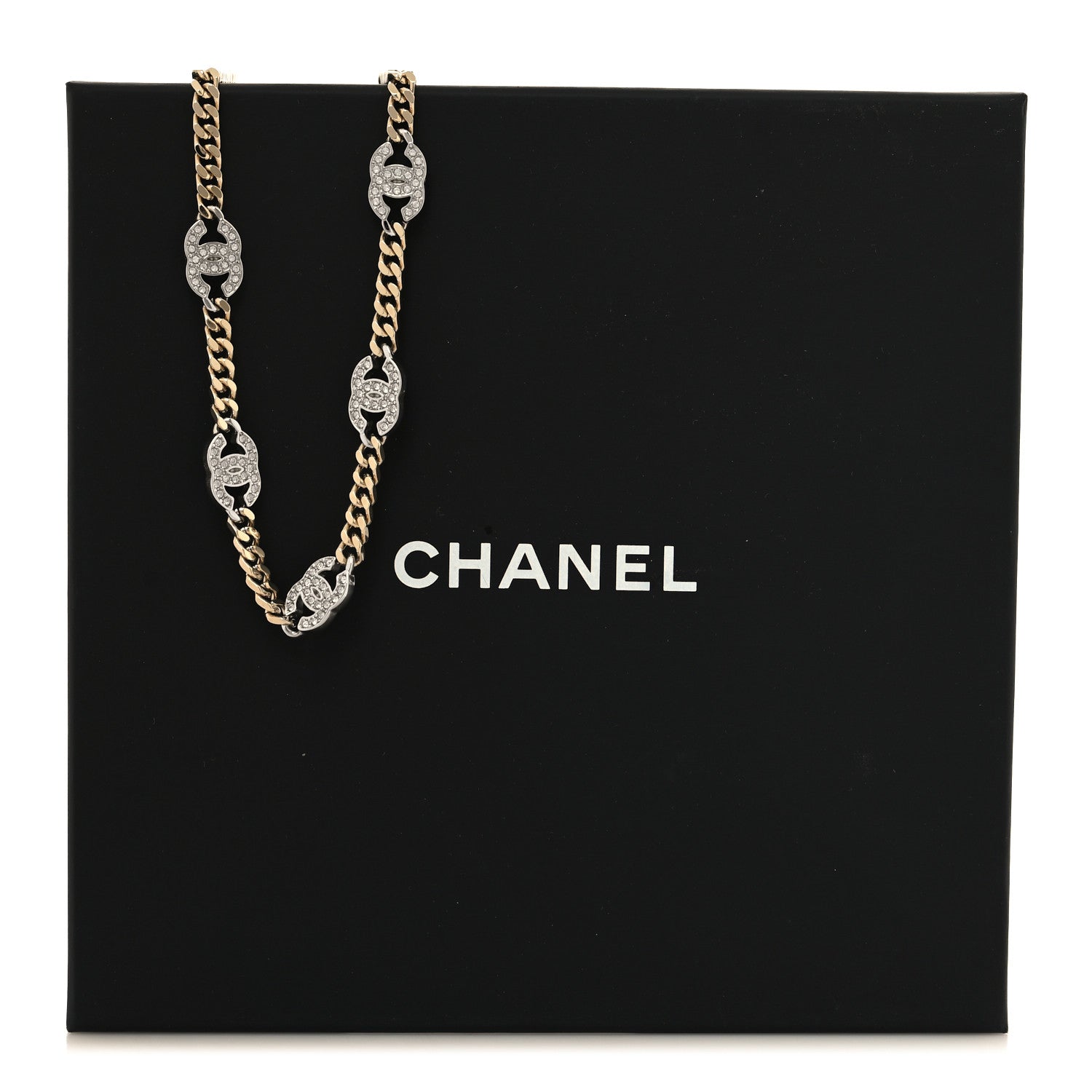 Chanel Crystal Chain CC Necklace Gold Silver 6 of 6