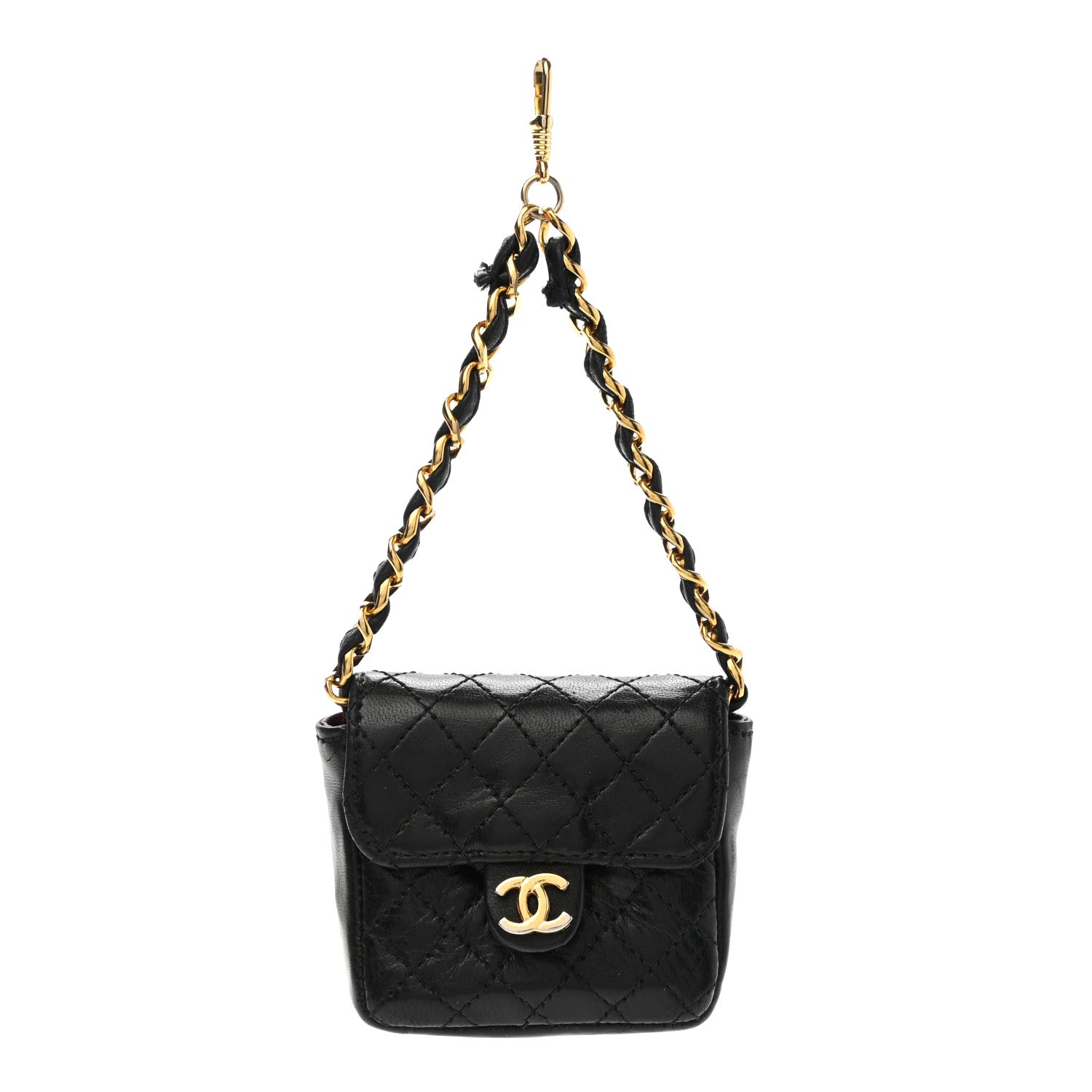 Chanel Lambskin Micro Quilted Mini Pouch Bag Charm Keychain Black 1 of 6
