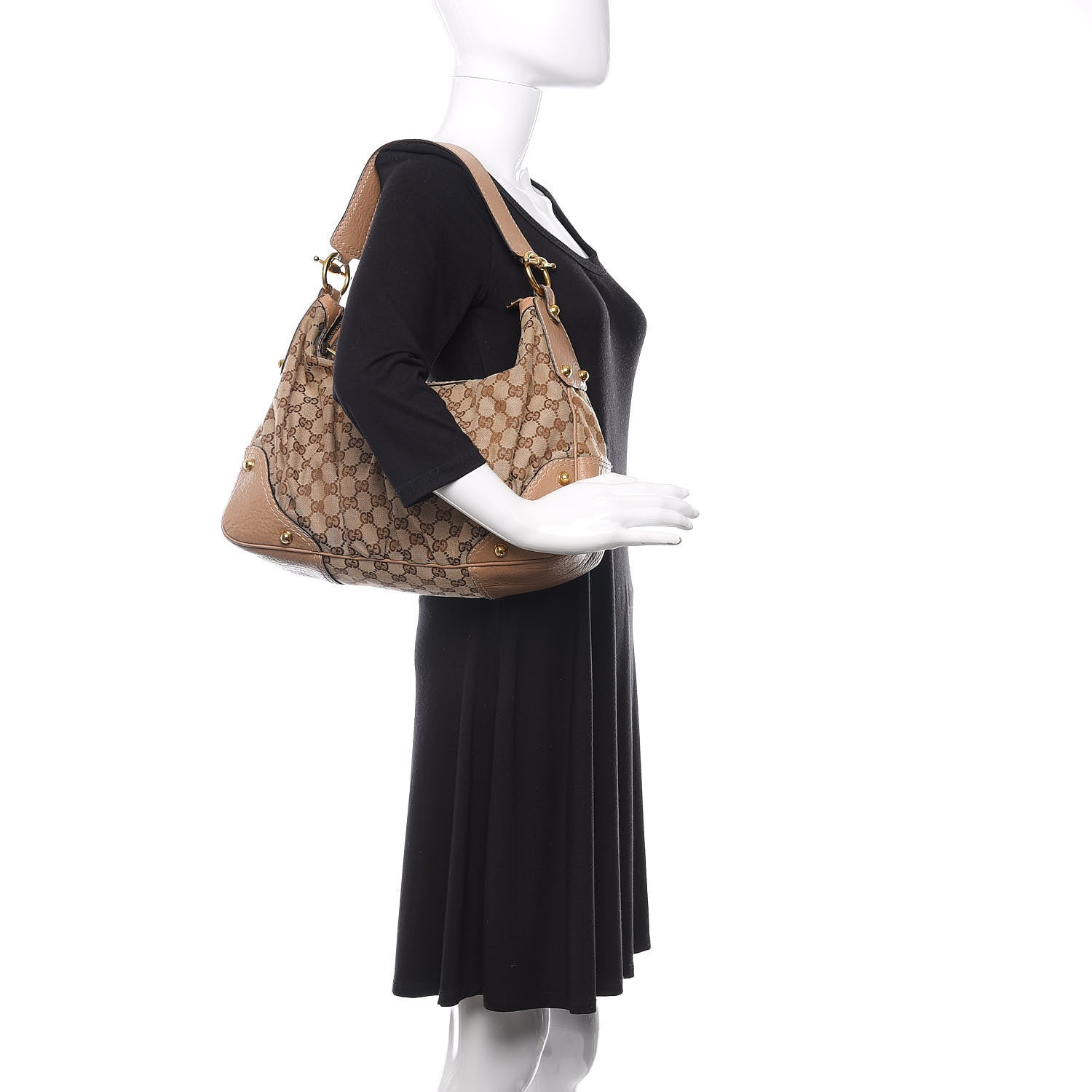 Gucci Monogram Medium Jockey Hobo Beige 3 of 14