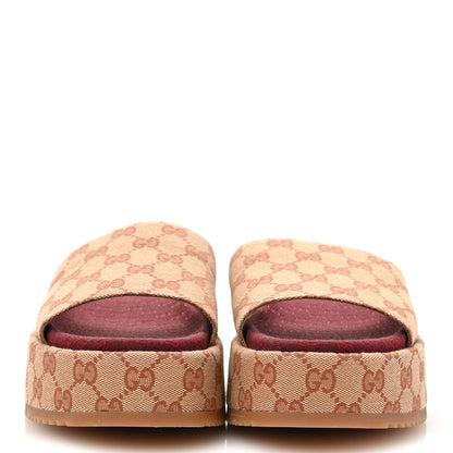 Gucci Canvas GG Monogram Angelina Platform Slide Sandals 40 Beige Ruggine 3 of 7