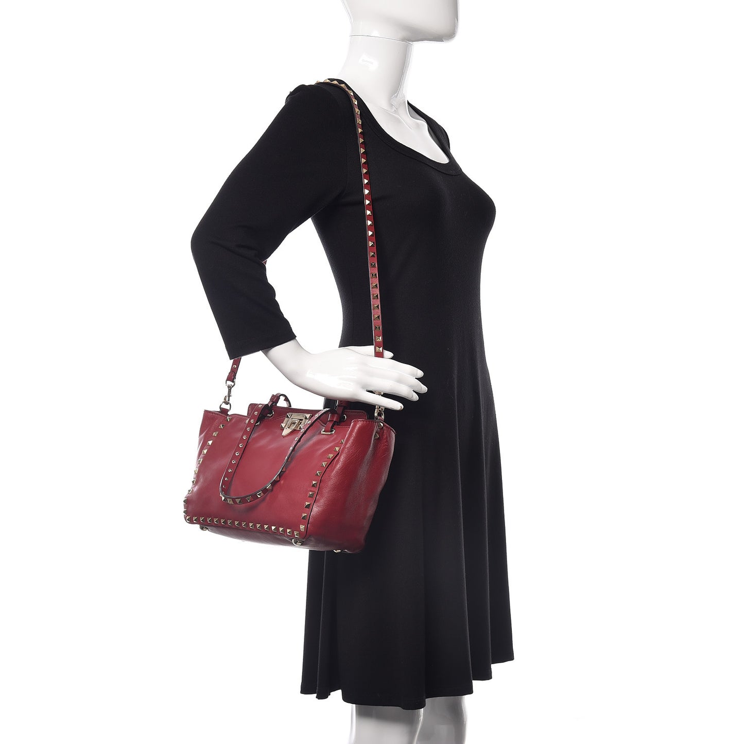 Vitello Small Rockstud Tote Scarlet