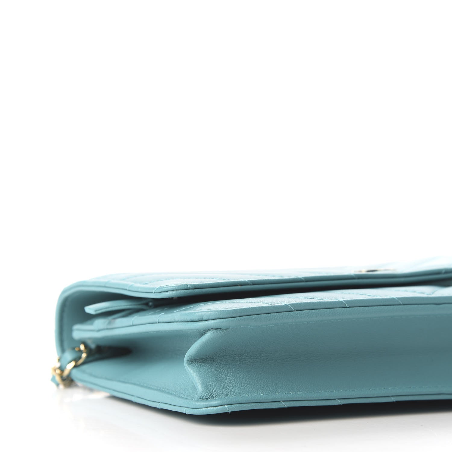 Chanel Lambskin Chevron Quilted Wallet On Chain WOC Turquoise 7 of 10