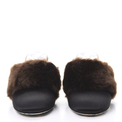 Gucci Mink Silk Satin Crystal Candy Mules 38.5 Scan Brown Black 2 of 7
