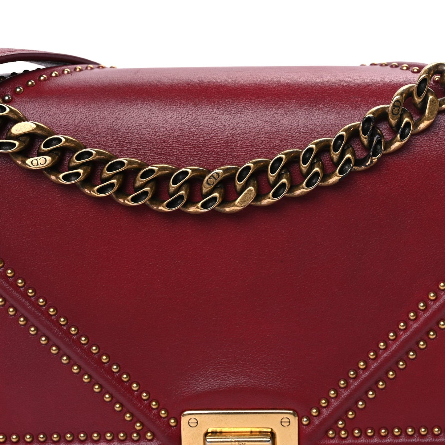 Calfskin Studded Medium Diorama Flap Bag Red