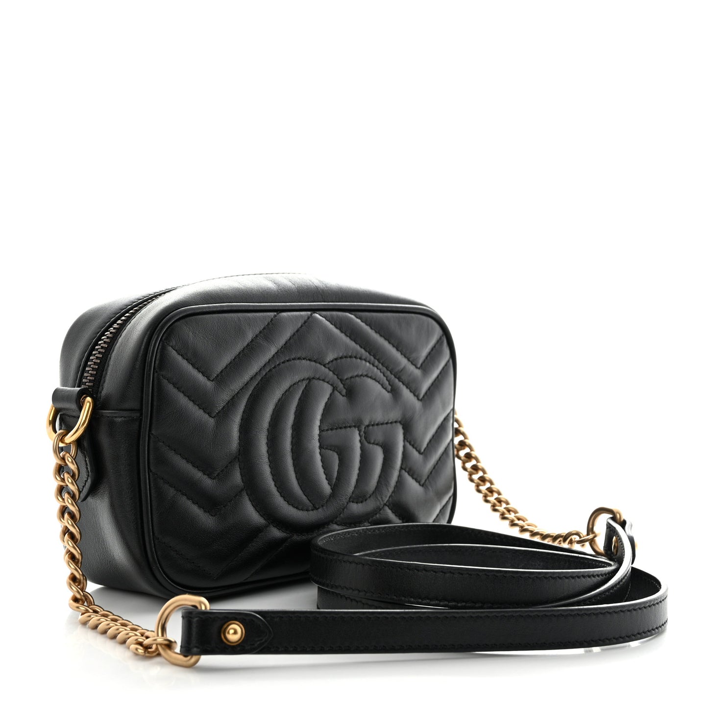 Calfskin Matelasse Mini GG Marmont Chain Shoulder Bag Black