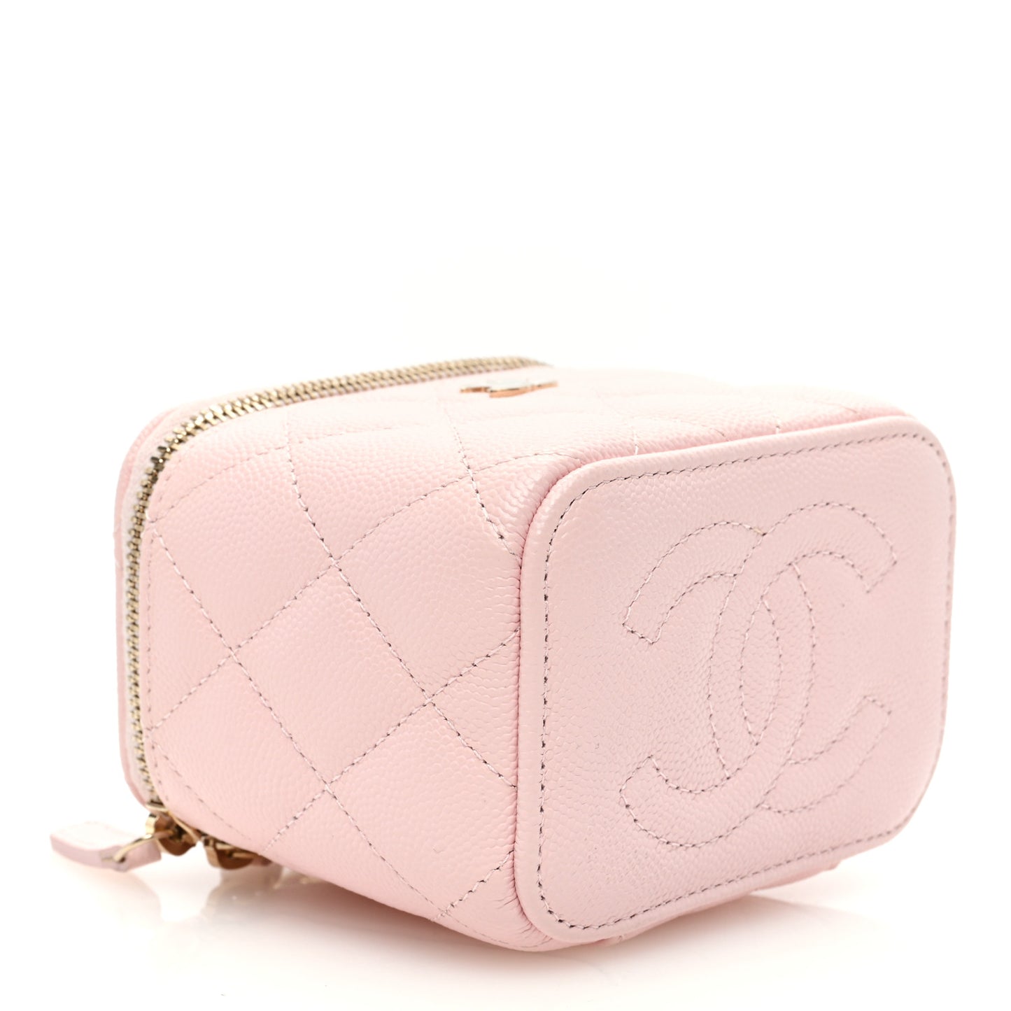 Caviar Quilted Mini Vanity Case With Chain Pink