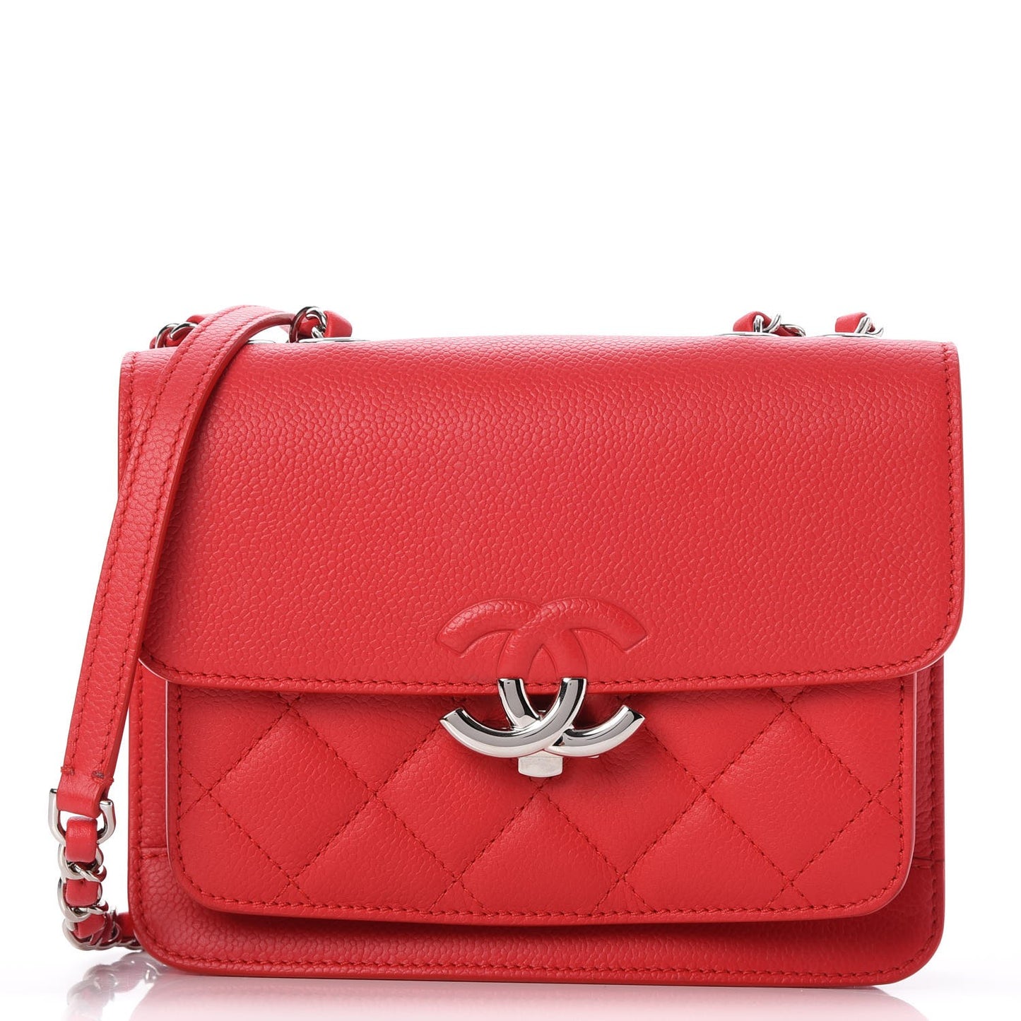 Caviar Quilted CC Box Flap Red