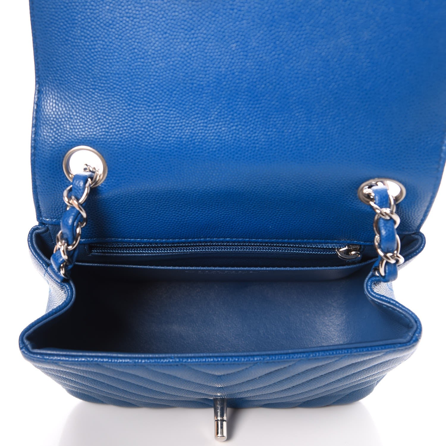 Chanel Caviar Chevron Quilted Mini Square Flap Blue 6 of 9