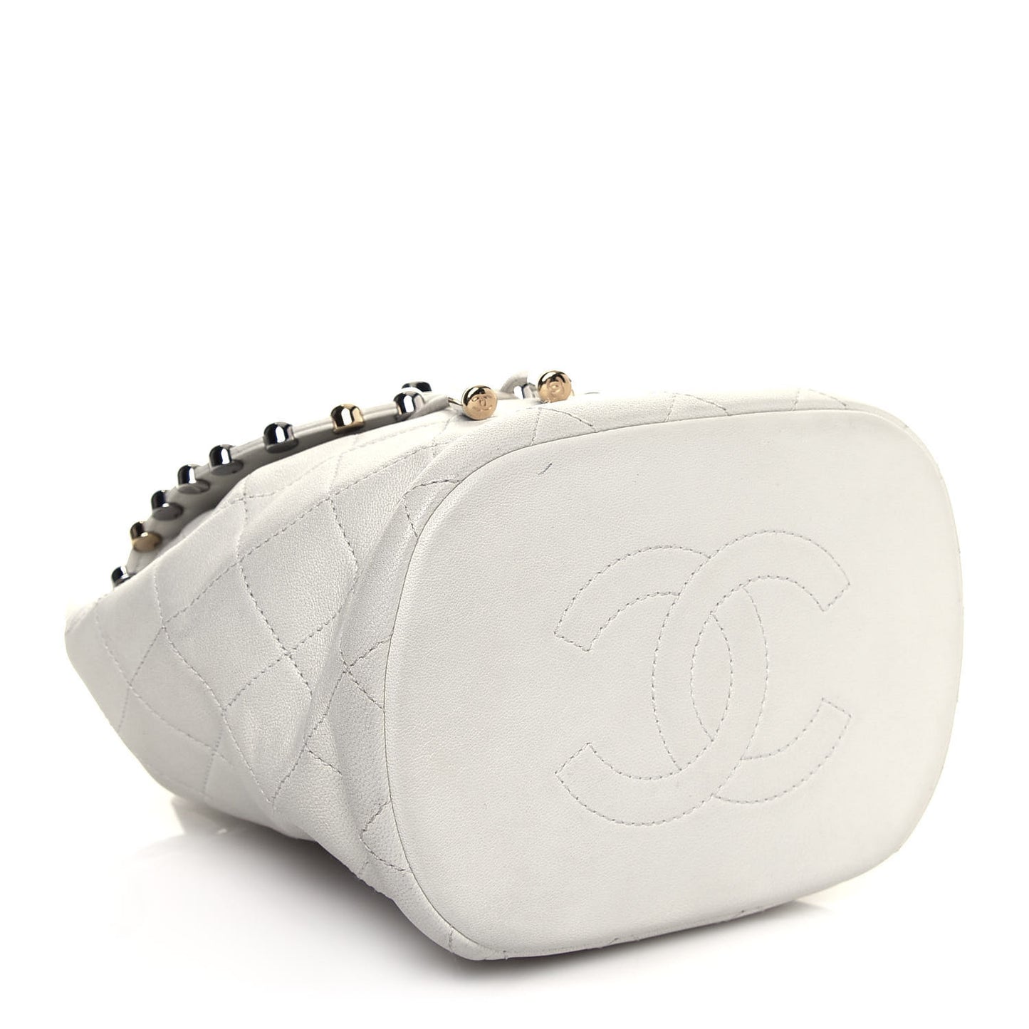 Lambskin Quilted Metallic Bubble Backpack White