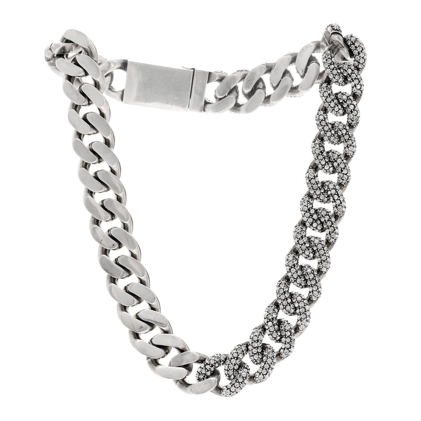 Crystal Curb Chain Necklace Oxidized Silver