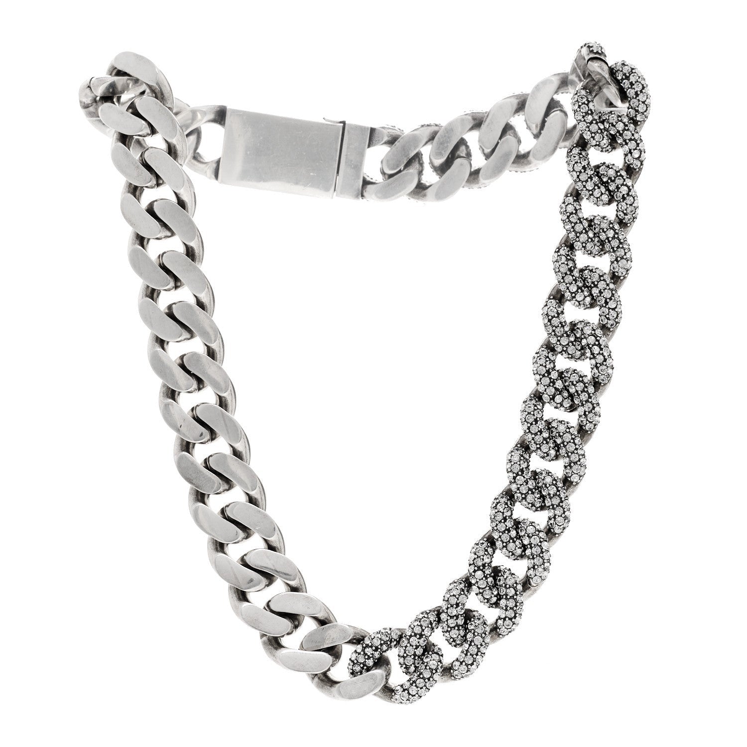 Saint Laurent Crystal Curb Chain Necklace Oxidized Silver 3 of 6