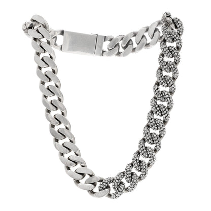 Saint Laurent Crystal Curb Chain Necklace Oxidized Silver 3 of 6