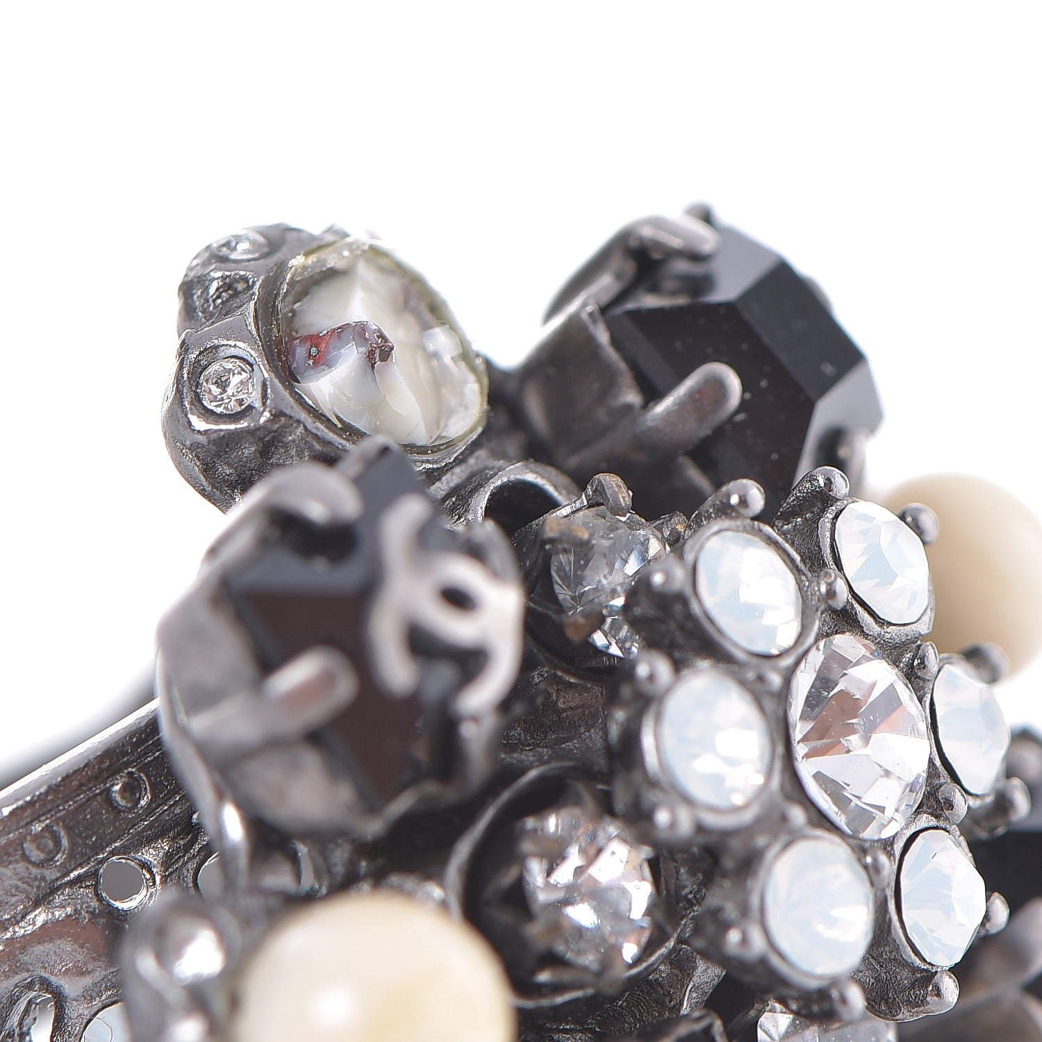 Chanel Baguette Crystal Beaded CC Ring Black Silver 6 of 6