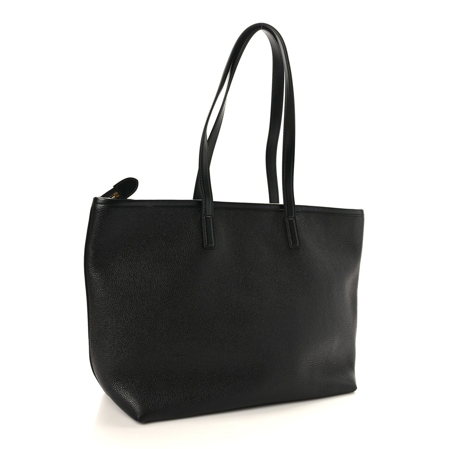 Grained Calfskin East West Medium Zipper Tote Black
