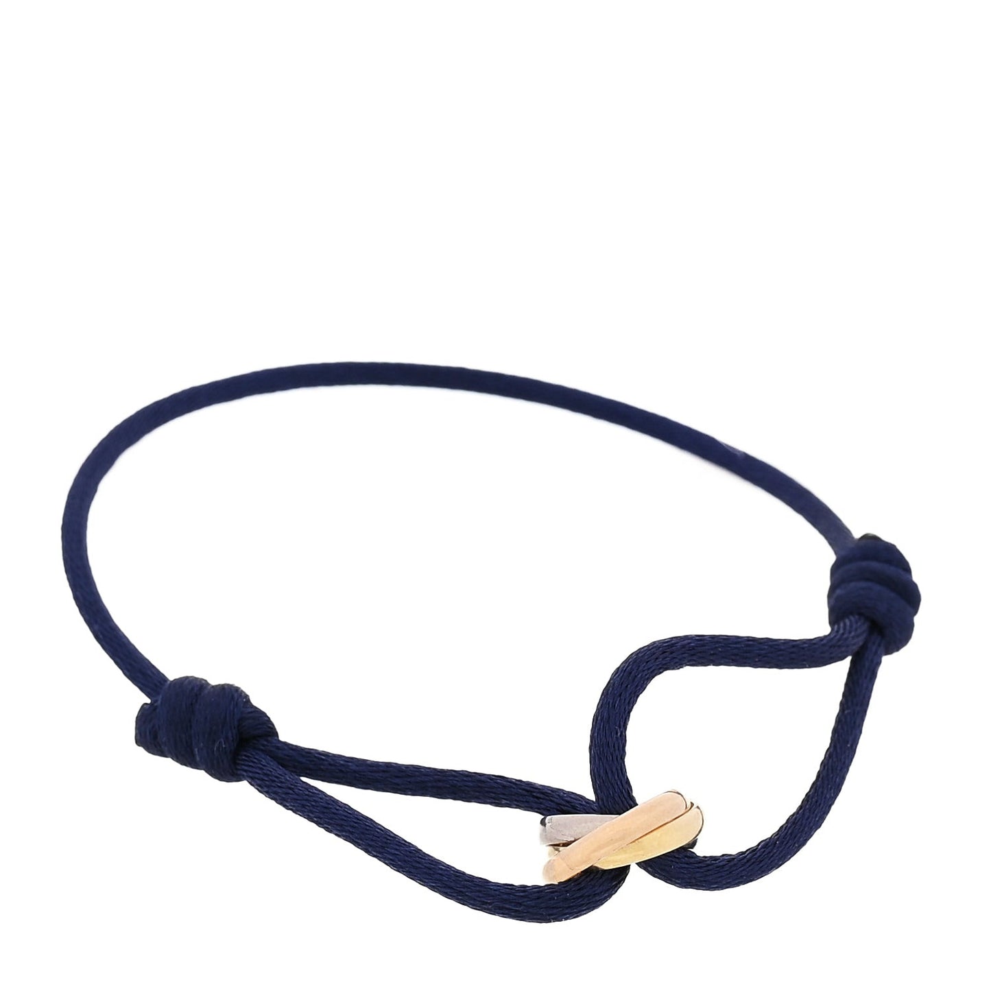 18K Pink Yellow White Gold Trinity Adjustable Cord Bracelet  Navy