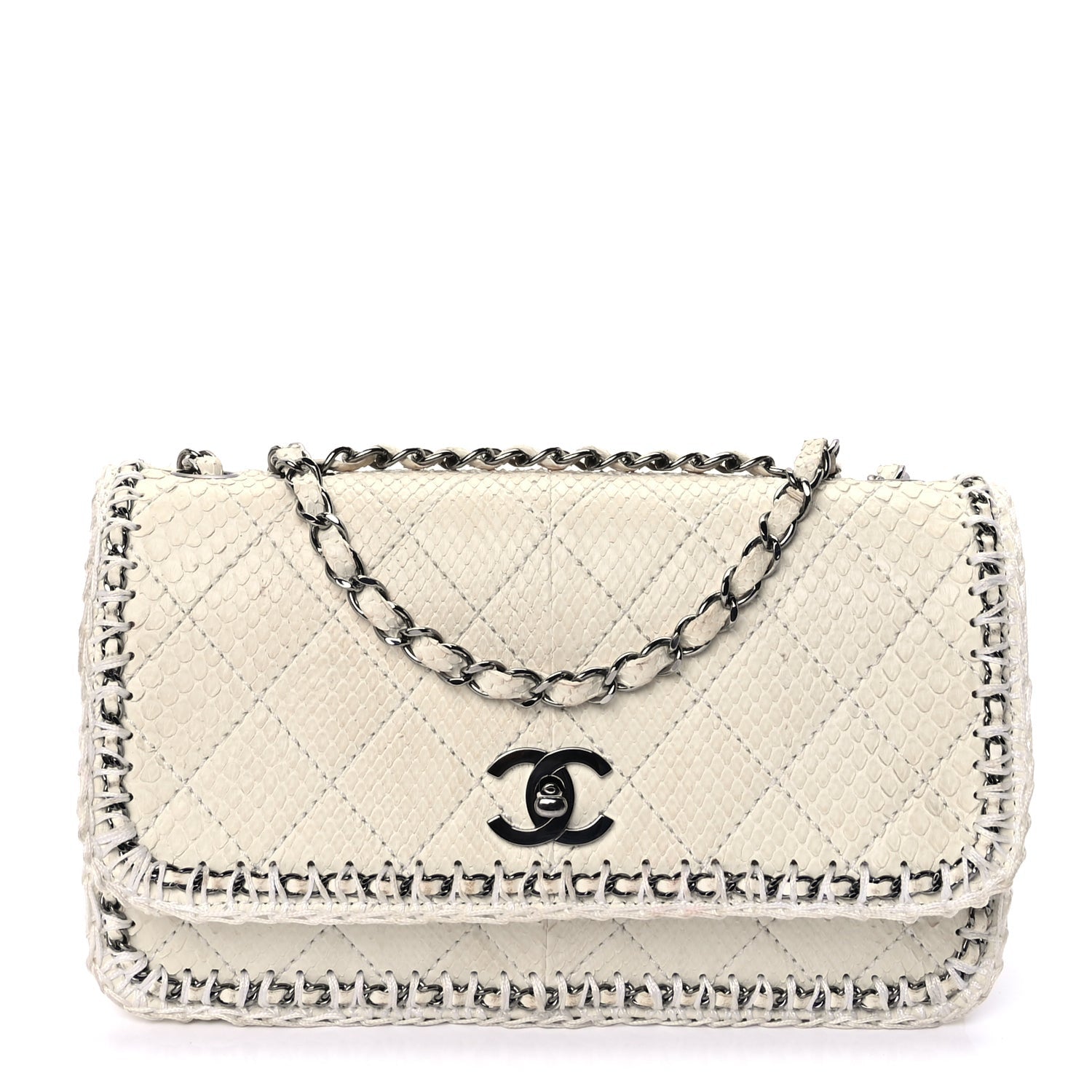 Chanel Snakeskin Crochet Quilted Flap Bag Beige 1 of 8