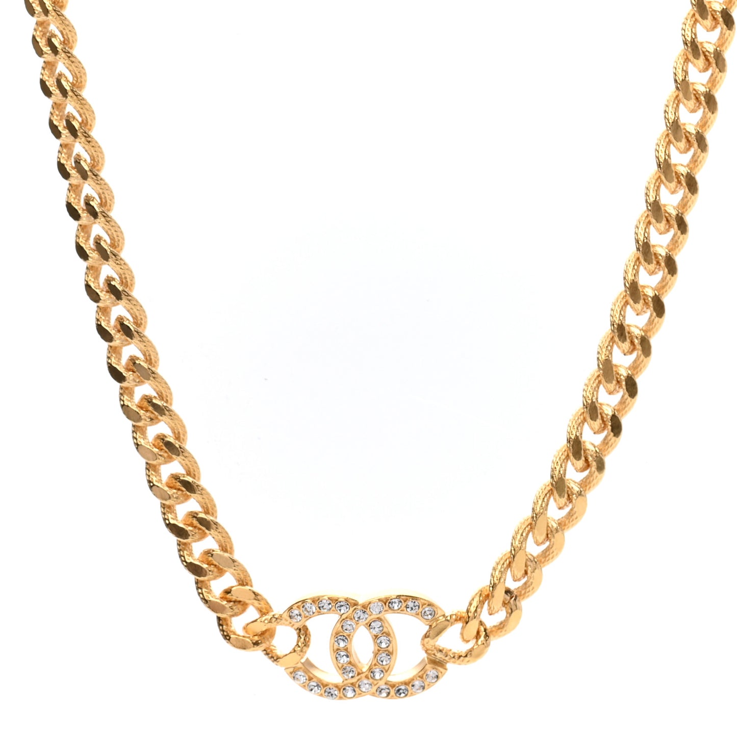 Crystal Chain Link CC Choker Necklace Gold