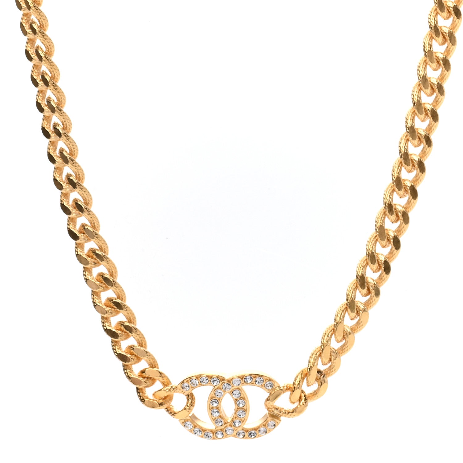 Chanel Crystal Chain Link CC Choker Necklace Gold 1 of 7
