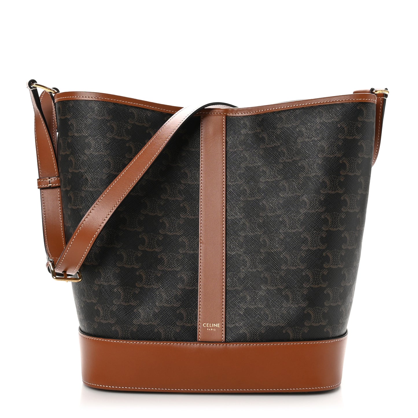 Triomphe Canvas Calfskin Medium Bucket Bag Tan