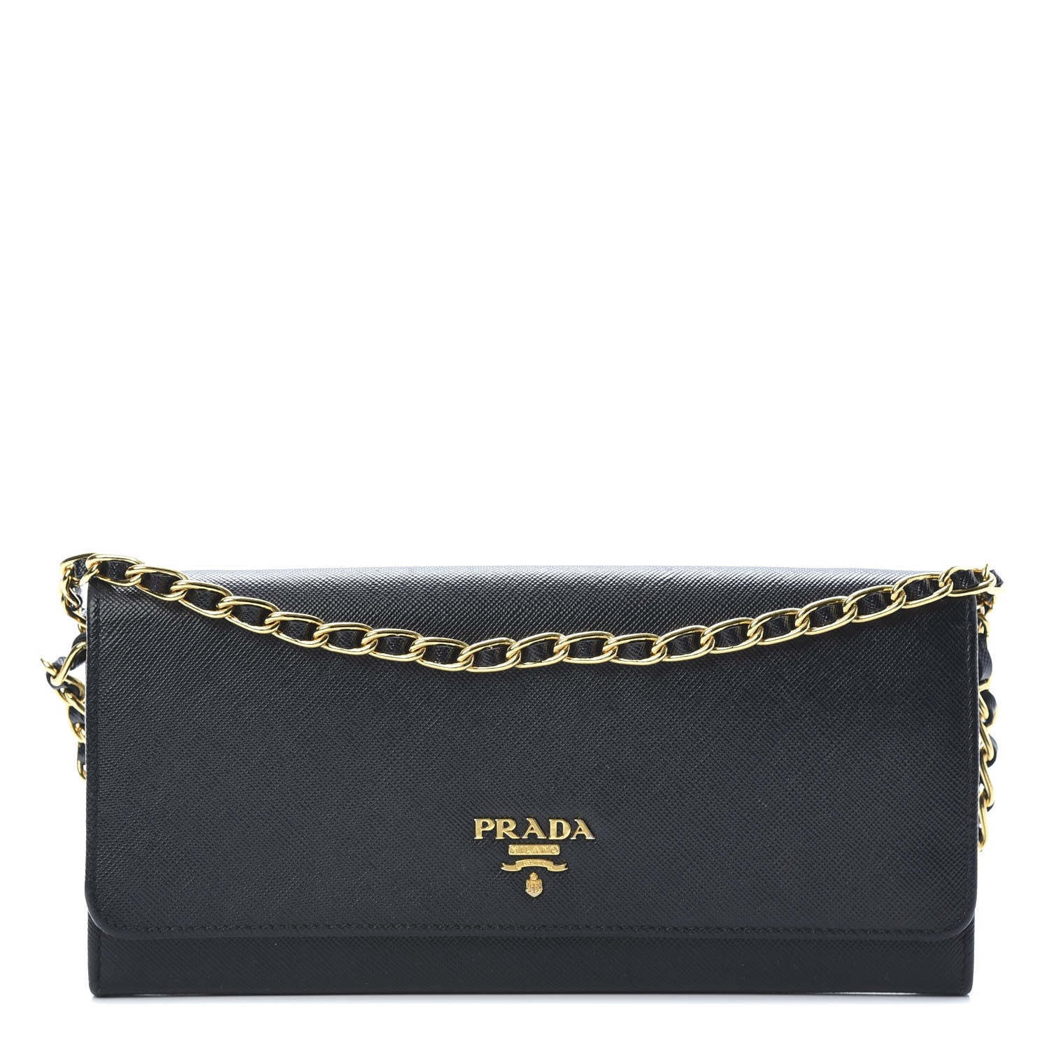 Prada Saffiano Metal Oro Chain Wallet Black 1 of 12