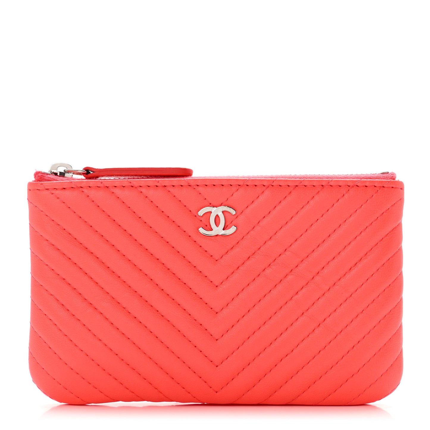 Lambskin Chevron Quilted Small Cosmetic Case Orange