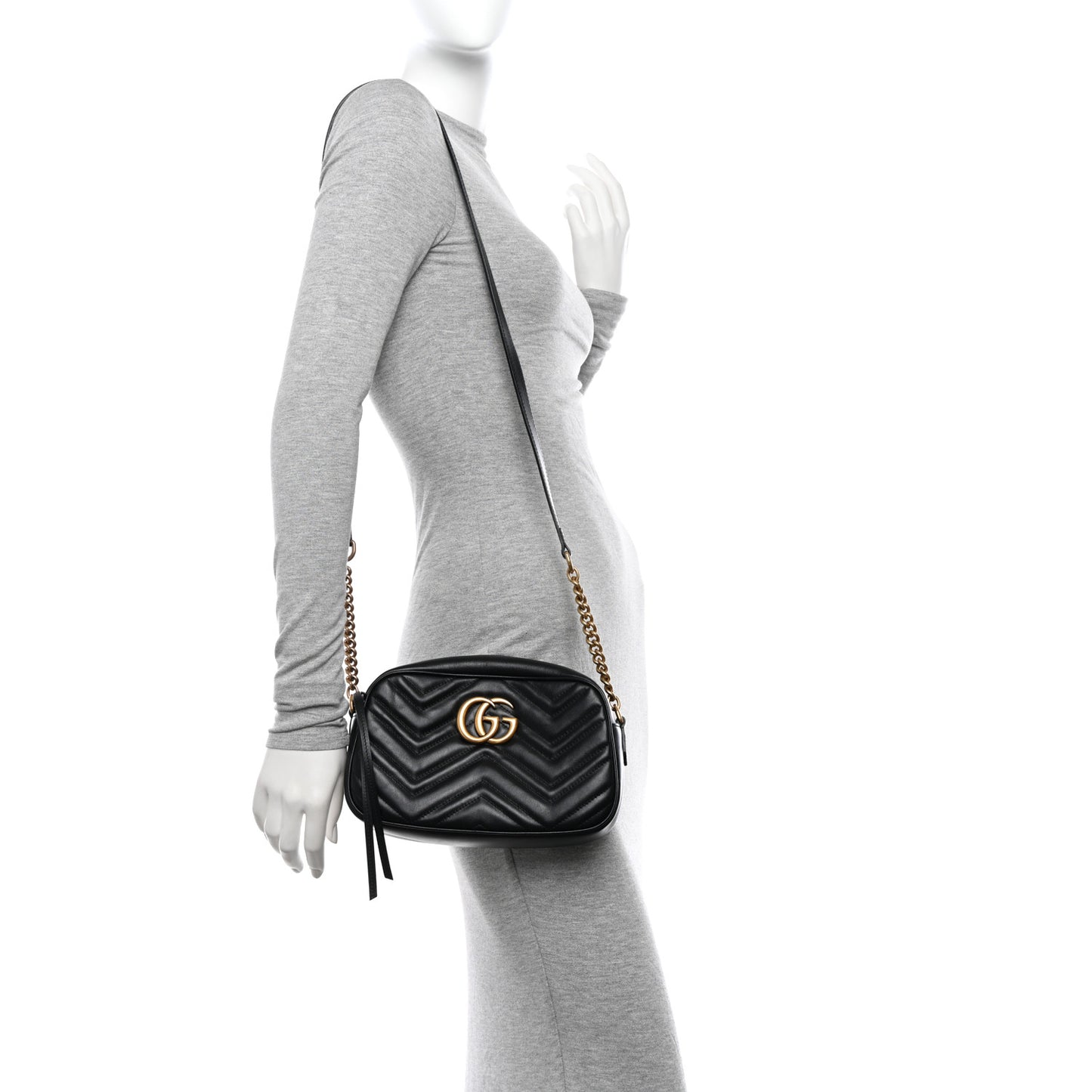 Calfskin Matelasse Small GG Marmont Chain Shoulder Bag Black