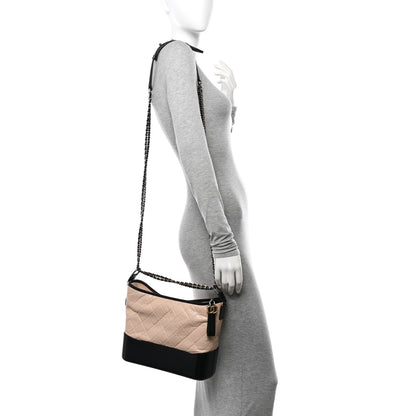 Chanel Aged Calfskin Quilted Medium Gabrielle Hobo Beige Black 2 of 10