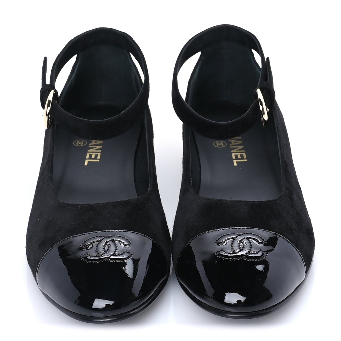 Suede Patent Cap Toe CC Mary Jane Flats 40.5  Black
