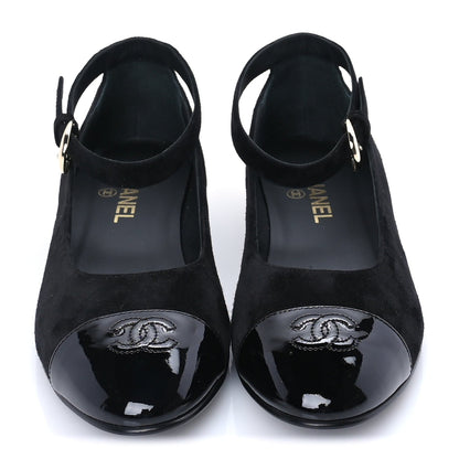 Chanel Suede Patent Cap Toe CC Mary Jane Flats 40.5  Black 3 of 7