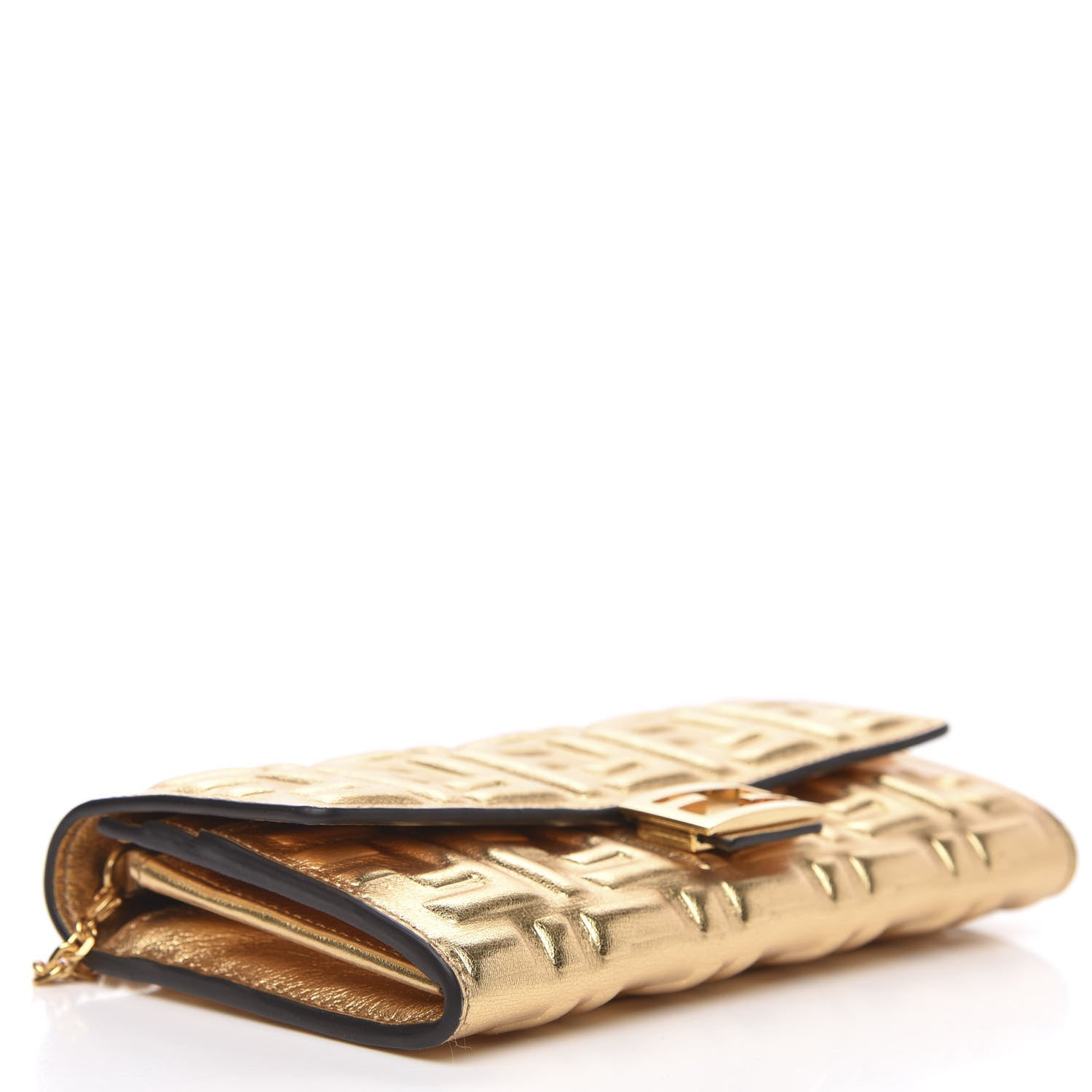 Fendi Vitello Catalan Mirror FF 1974 Embossed Continental Wallet on Chain Gold 4 of 9
