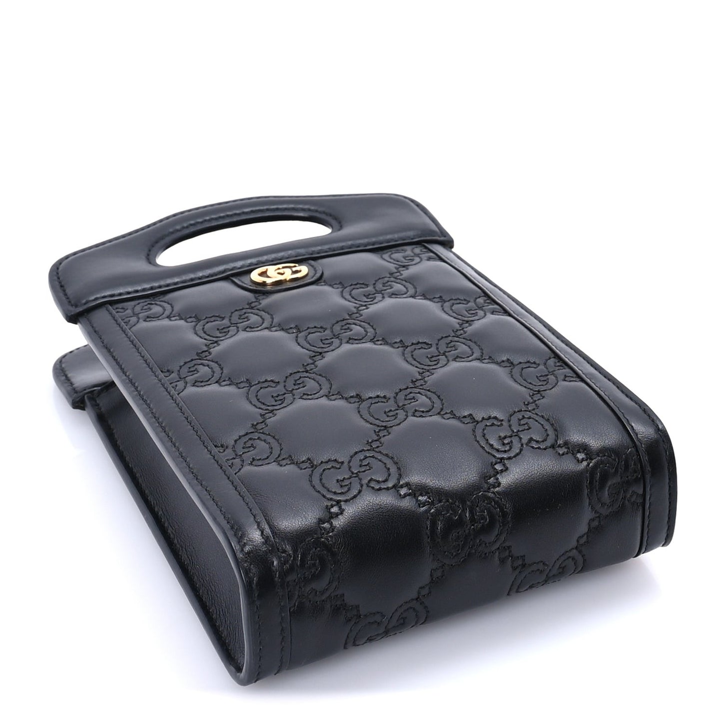 Calfskin GG Matelasse Mini Top Slip Handle Crossbody Bag  Black Natural