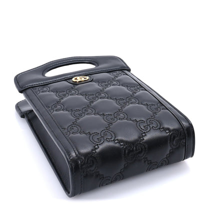 Gucci Calfskin GG Matelasse Mini Top Slip Handle Crossbody Bag  Black Natural 3 of 8