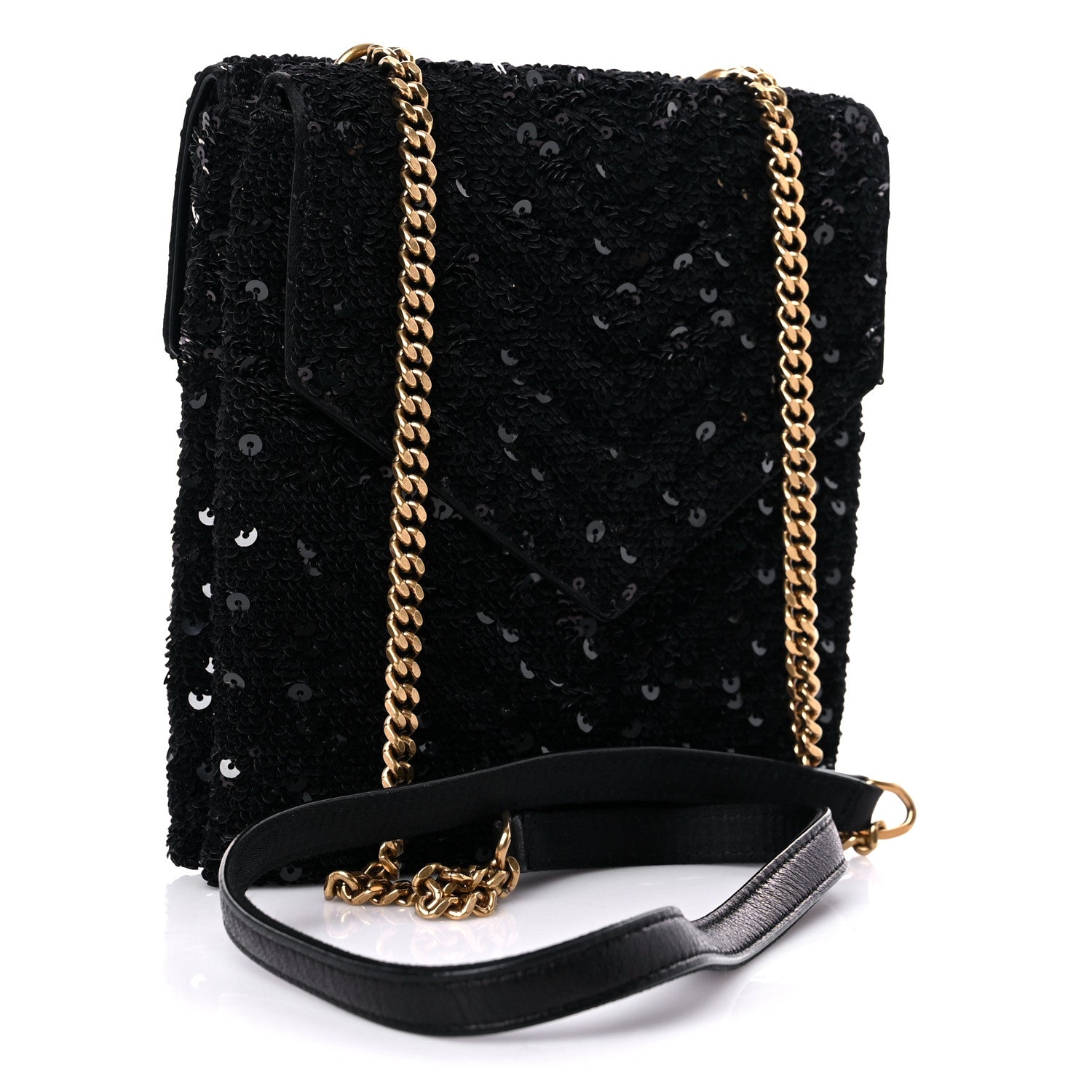 Saint Laurent Sequin Monogram Double Flap Bag Black 2 of 8