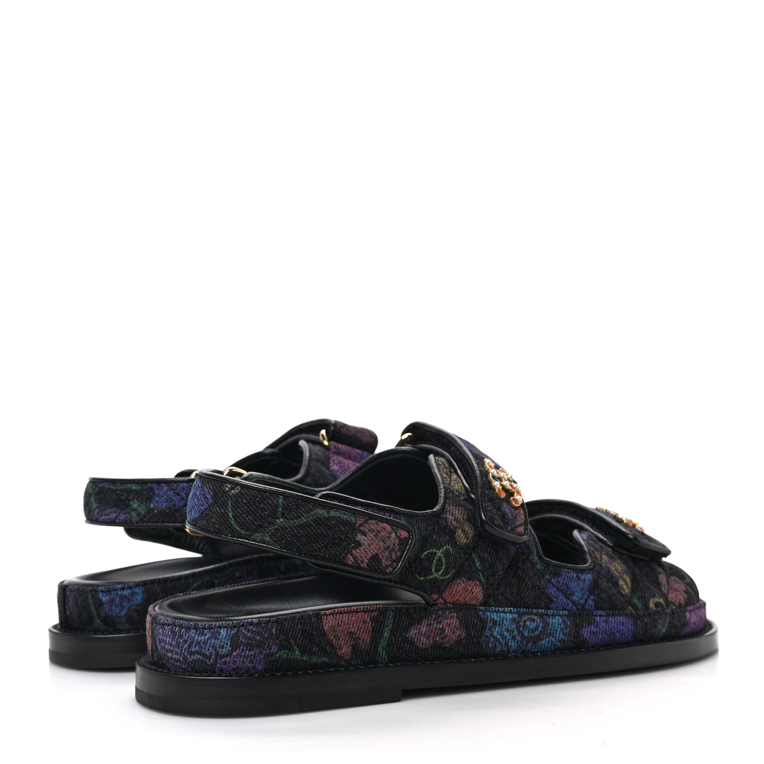Chanel Denim Quilted Dad Sandals 38 Black Multicolor 4 of 9