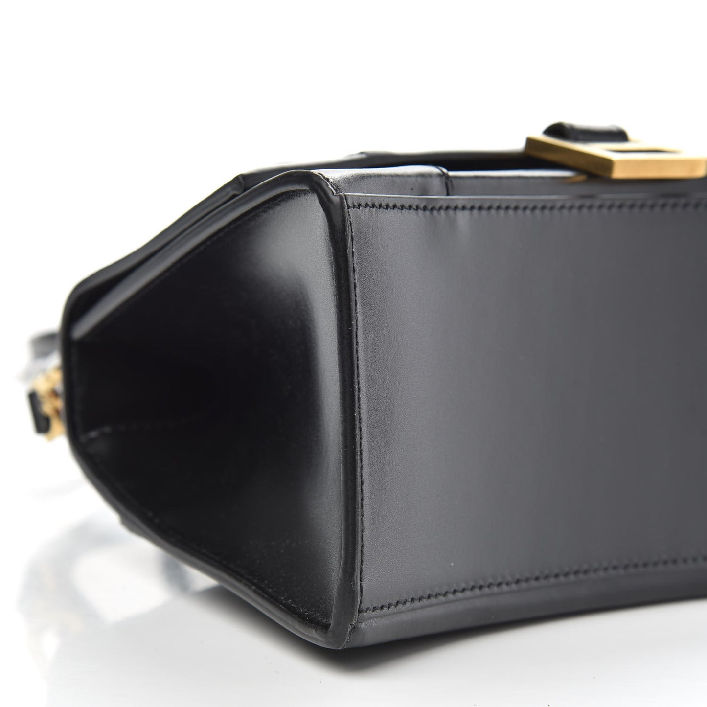 Shiny Box Calfskin Small Hourglass Top Handle Bag Black
