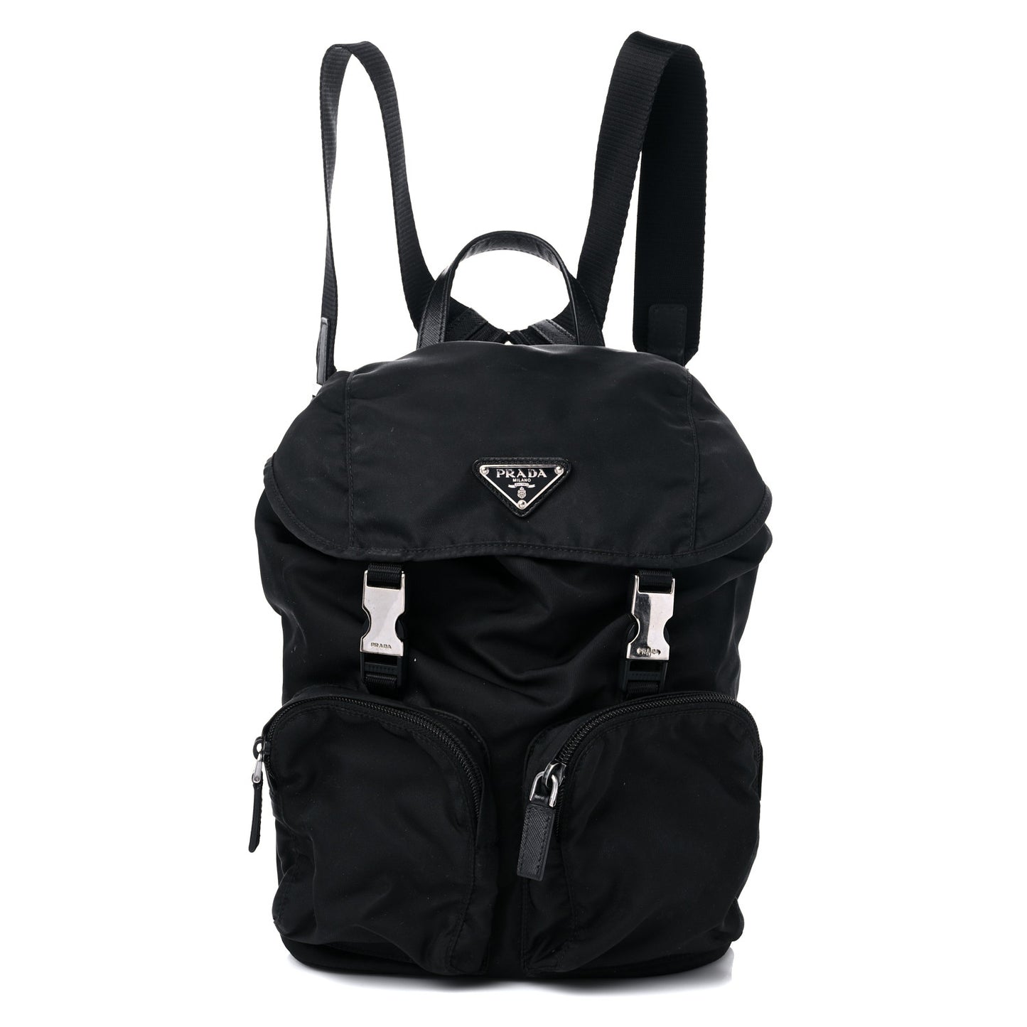 Tessuto Nylon Vela Small Double Buckle Backpack Black