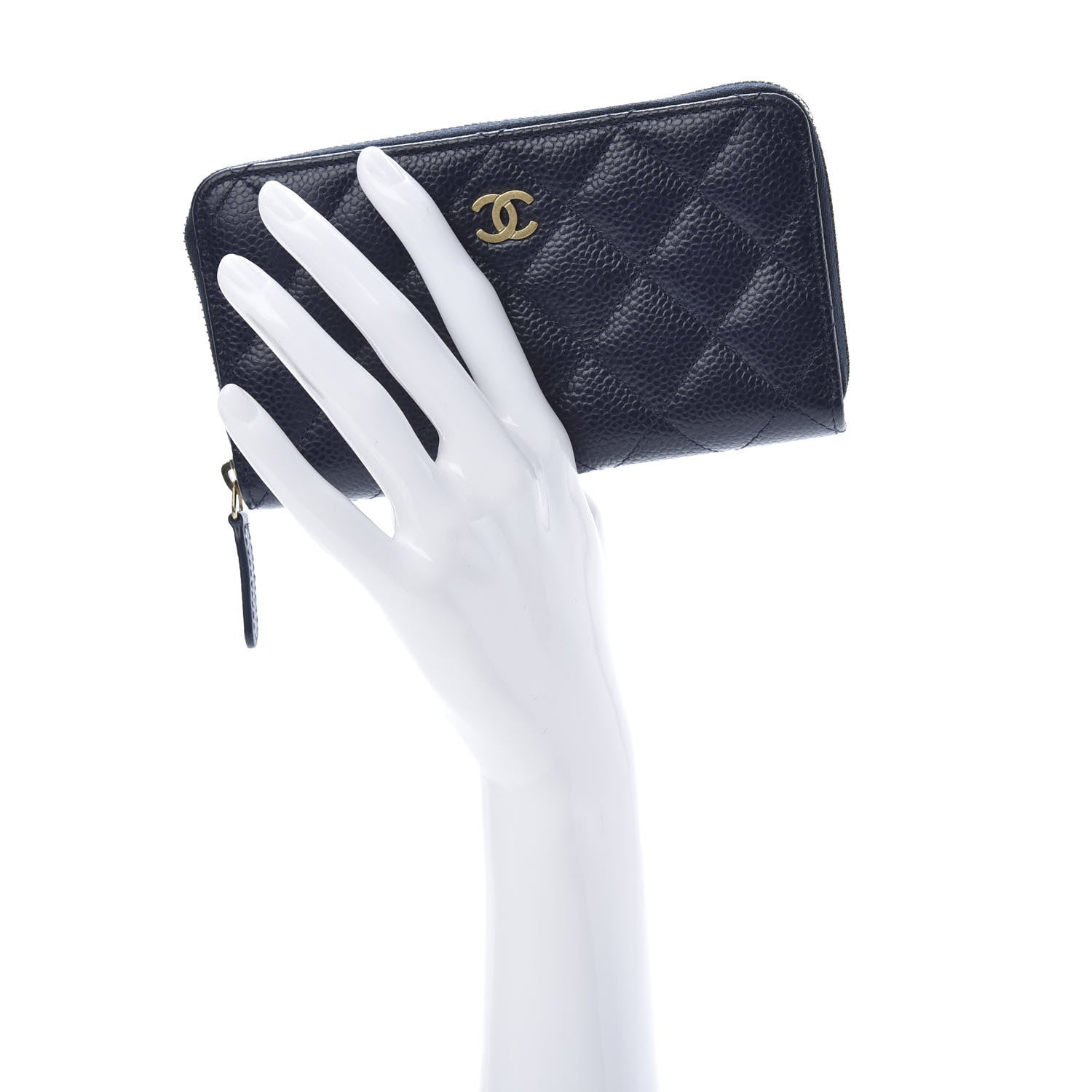 Chanel Caviar Quilted Medium Zip Around Wallet Dark Blue 2 of 9