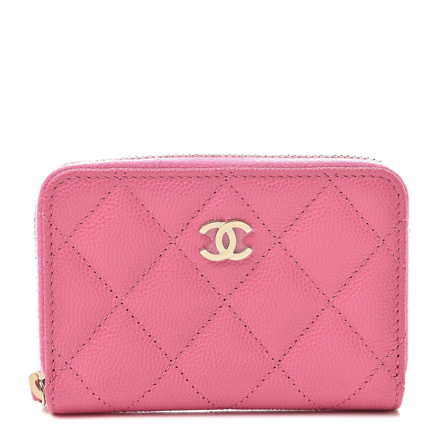 Caviar Quilted Zip Coin Purse Pink