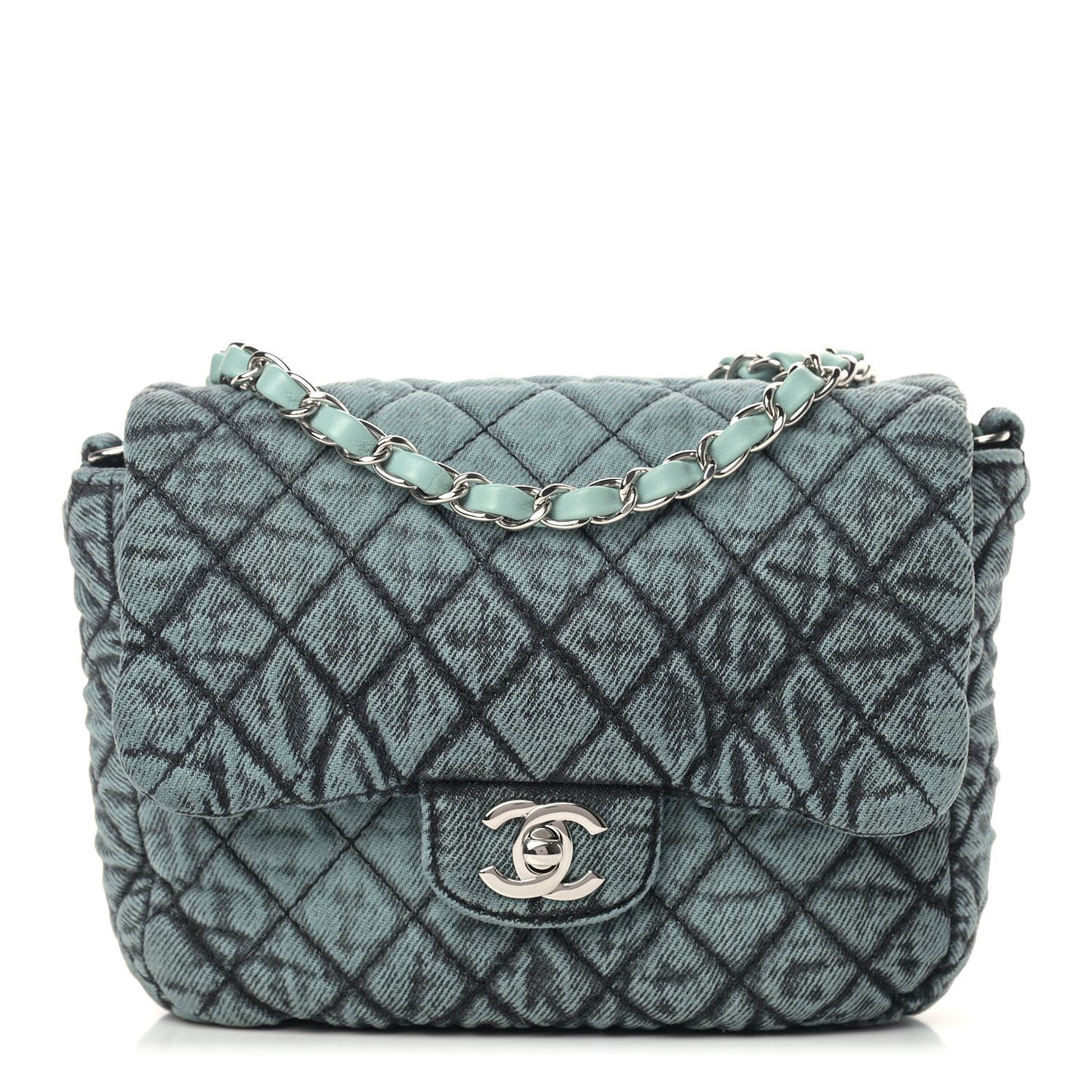 Washed Denim Quilted Small Denimpression Flap Blue Black