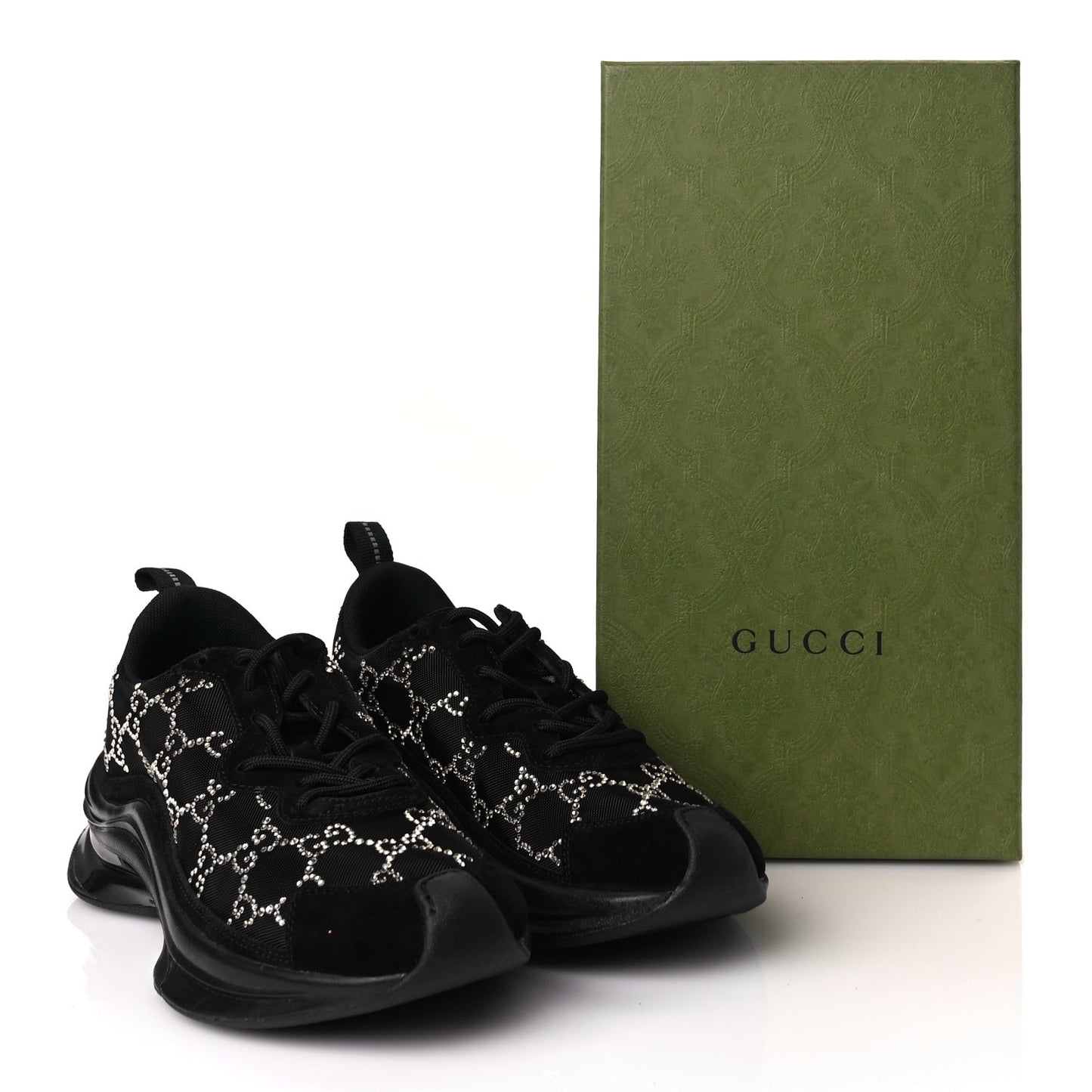 Tela Retino Mesh Crystal Suede GG Monogram Womens  Run Sneakers 36 Black Silver