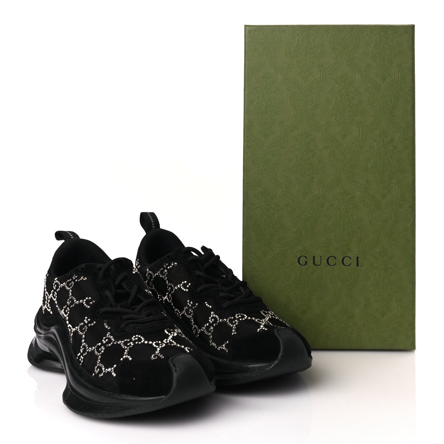Gucci Tela Retino Mesh Crystal Suede GG Monogram Womens  Run Sneakers 36 Black Silver 8 of 8