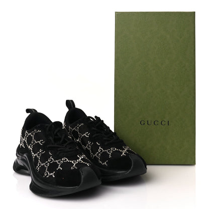 Gucci Tela Retino Mesh Crystal Suede GG Monogram Womens  Run Sneakers 36 Black Silver 8 of 8